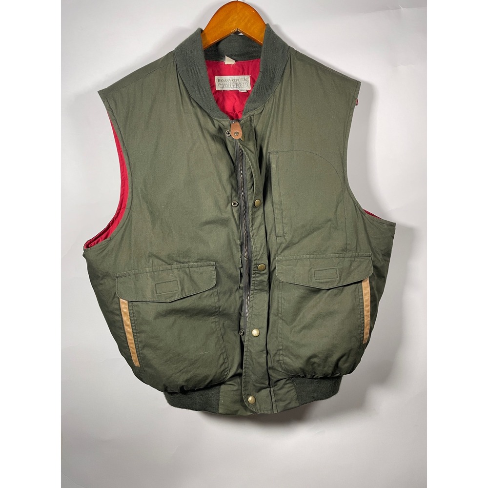 Banana Republic Safari Travel Olive Green Vest‎ Utility Pockets Mens Medium FLAW